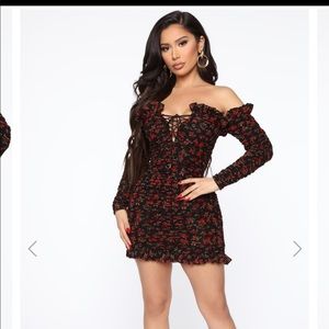 Black and Red Floral Mini Dress